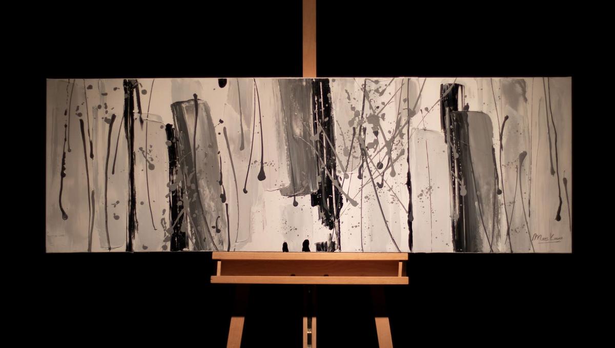 ACRYLBILD HANDGEMALT 150/50 cm - Schwarz/Grau, Holz/Textil (150/50cm) - KUNSTLOFT