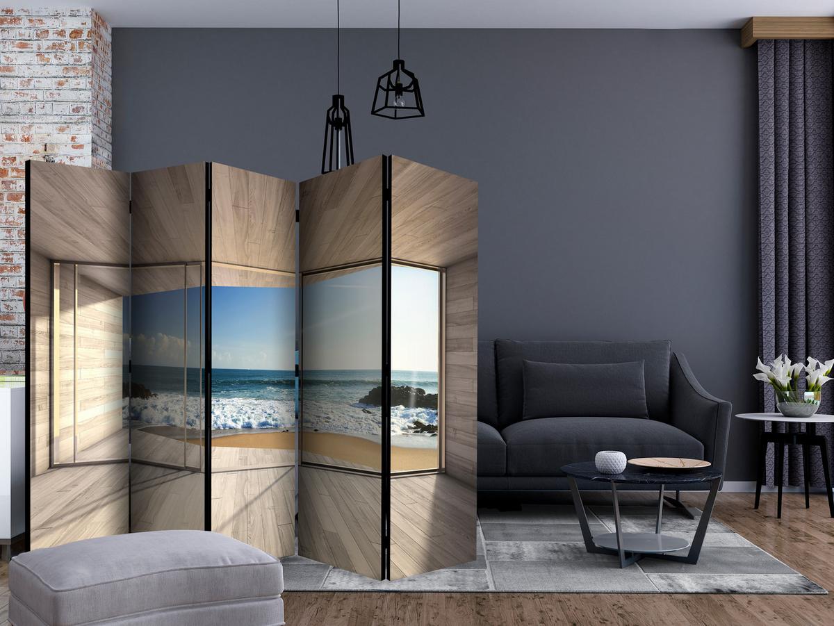 PARAVENT Einseitig Bedruckter 5-tlg 225x172 cm 3D-Ansicht Auf Das Meer - Multicolor, Holz/Textil (225/172/3cm) - Muralo