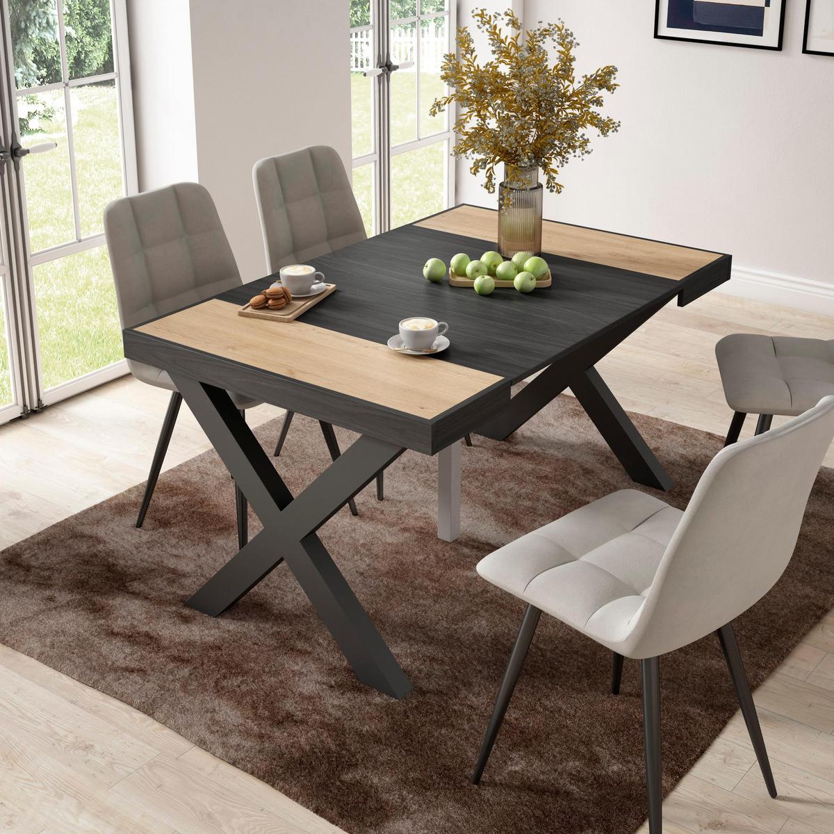 KONSOLENTISCH ausziehbar 58 bis 140cm, für 6 Gäste, eiche, schwarz, 90/58/73cm - Eichefarben/Multicolor, Holzwerkstoff (90/140/73cm) - Skraut Home