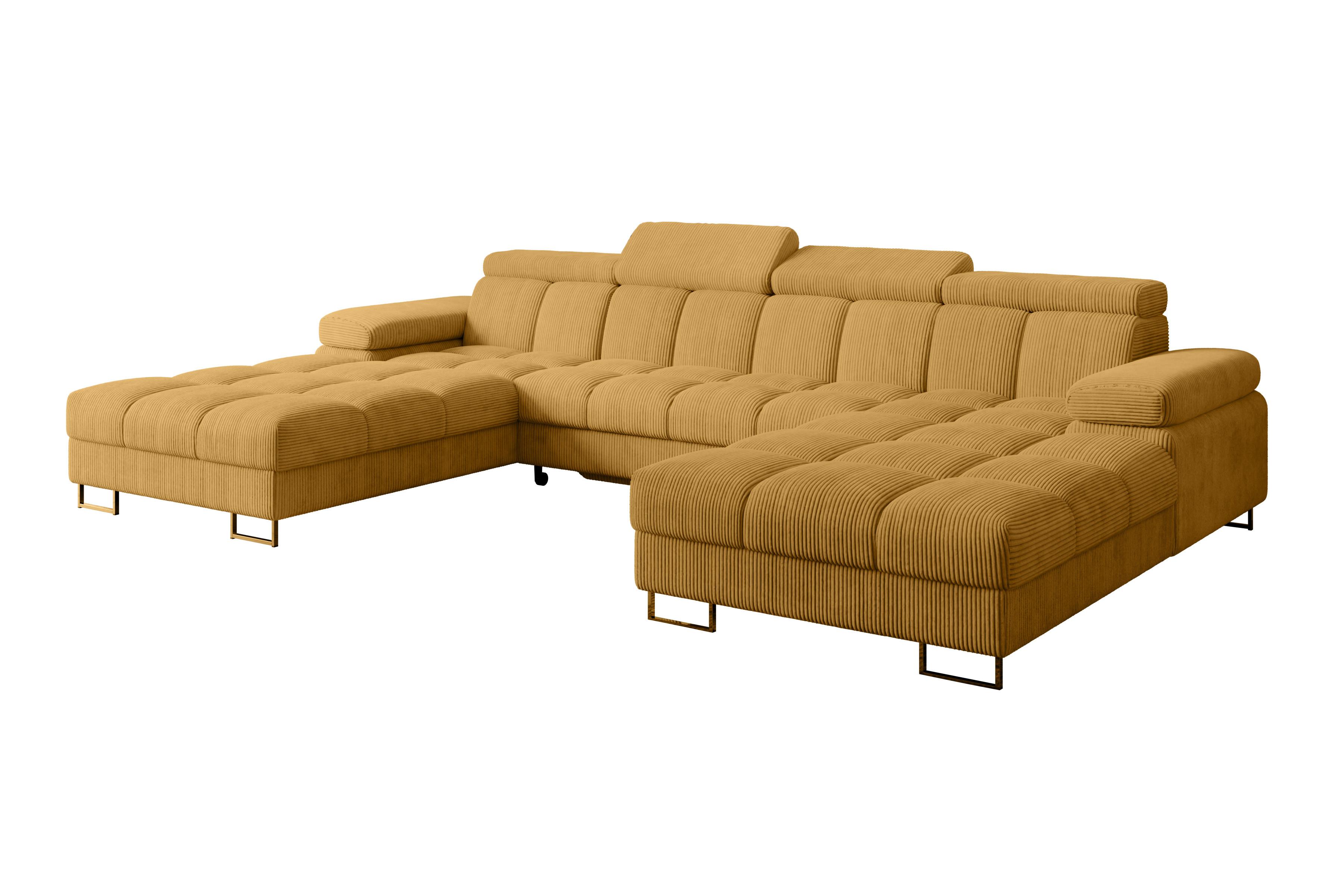 WOHNLANDSCHAFT mit Schlaffunktion und Bettkasten COMA U2 345x203x79 Senfgelb Cord - Honig, Holzwerkstoff/Textil (345/79/203cm) - ALTDECOR