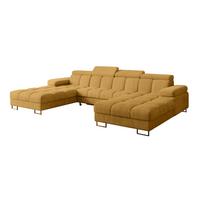 WOHNLANDSCHAFT mit Schlaffunktion und Bettkasten COMA U2 345x203x79 Senfgelb Cord - Honig, Holzwerkstoff/Textil (345/79/203cm) - ALTDECOR