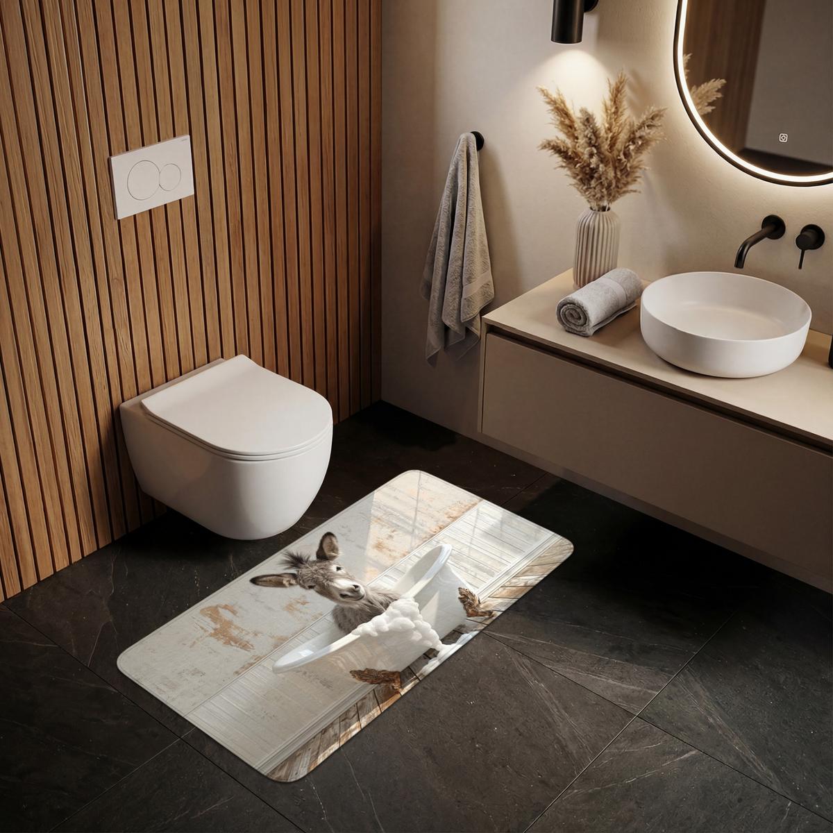 WC-VORLEGER Esel - Tiere - Badewanne - Schaumstoff WC Teppich 120x60 cm - Creme, Textil (120/1cm) - OnlyWow