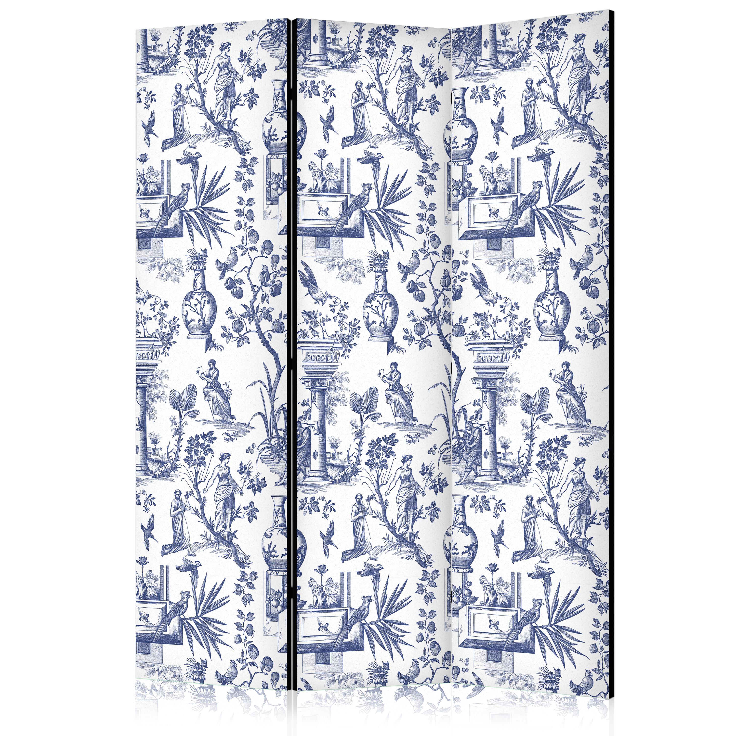 PARAVENT Einseitig Bedruckter 3-tlg 135x172 cm Skulpturen Pflanzen Blumen - Blau, Holz/Textil (135/172/3cm) - Muralo
