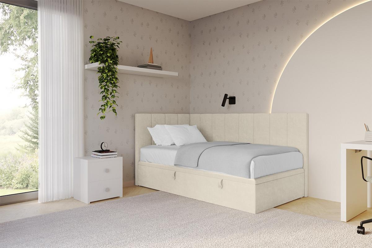 EINZELBETT Jugendbett mit Bettkasten Rechts, ohne Matratze - LOVY 90x200 Beige - Cappuccino, Holzwerkstoff/Textil (90/200cm) - ALTDECOR