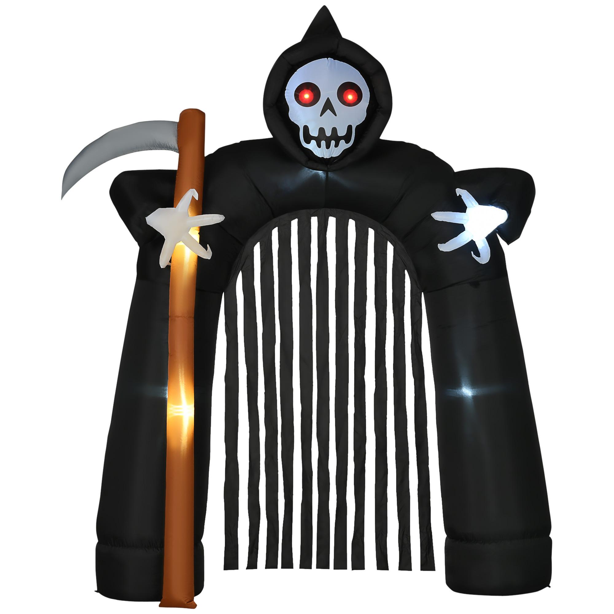 2,85 m große Halloween-Gartendeko Sensenmann selbstaufblasbar LED-Beleuchtung - Schwarz, Kunststoff (65/285/230cm) - HOMCOM