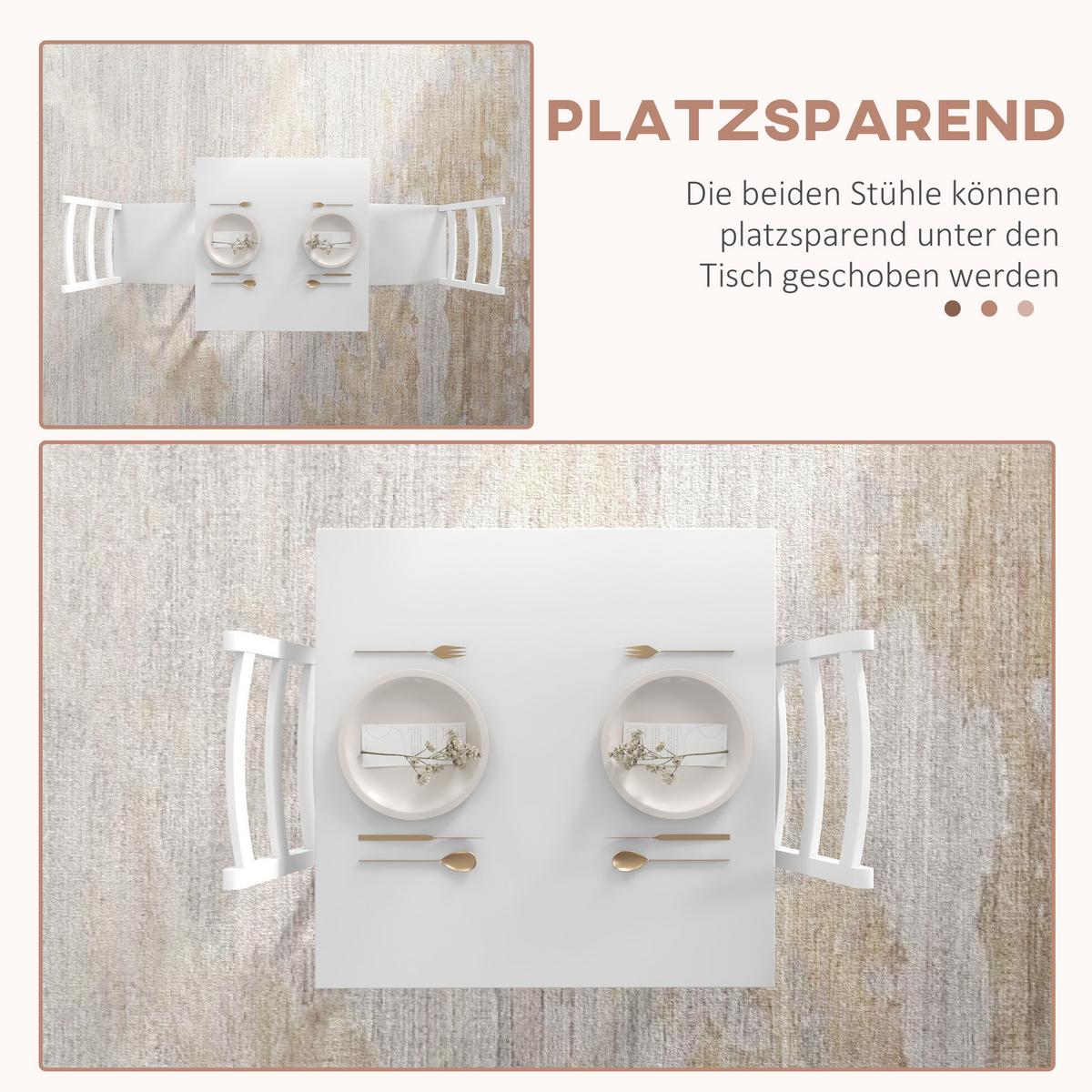 ESSGRUPPE 3er-Set, Esstisch mit 2 Stühlen, Küchentisch-Set für 2 Personen, Holz - Weiß, Holz (75/75/75cm) - HOMCOM