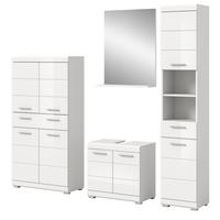 BADMÖBEL-SET weiß Hochglanz 4-teilig 200 cm, Komplettset mit viel Stauraum - Weiß Hochglanz, Glas/Holzwerkstoff (200/191/34cm) - Inn.Furn