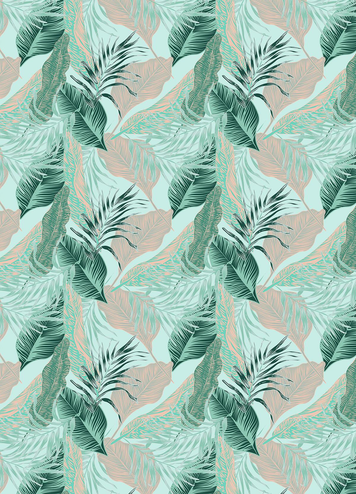 ROLLO LICHTDURCHLÄSSIG 130x180 cm Tropische Blätter - Blau, Textil (130/80cm) - TULUP
