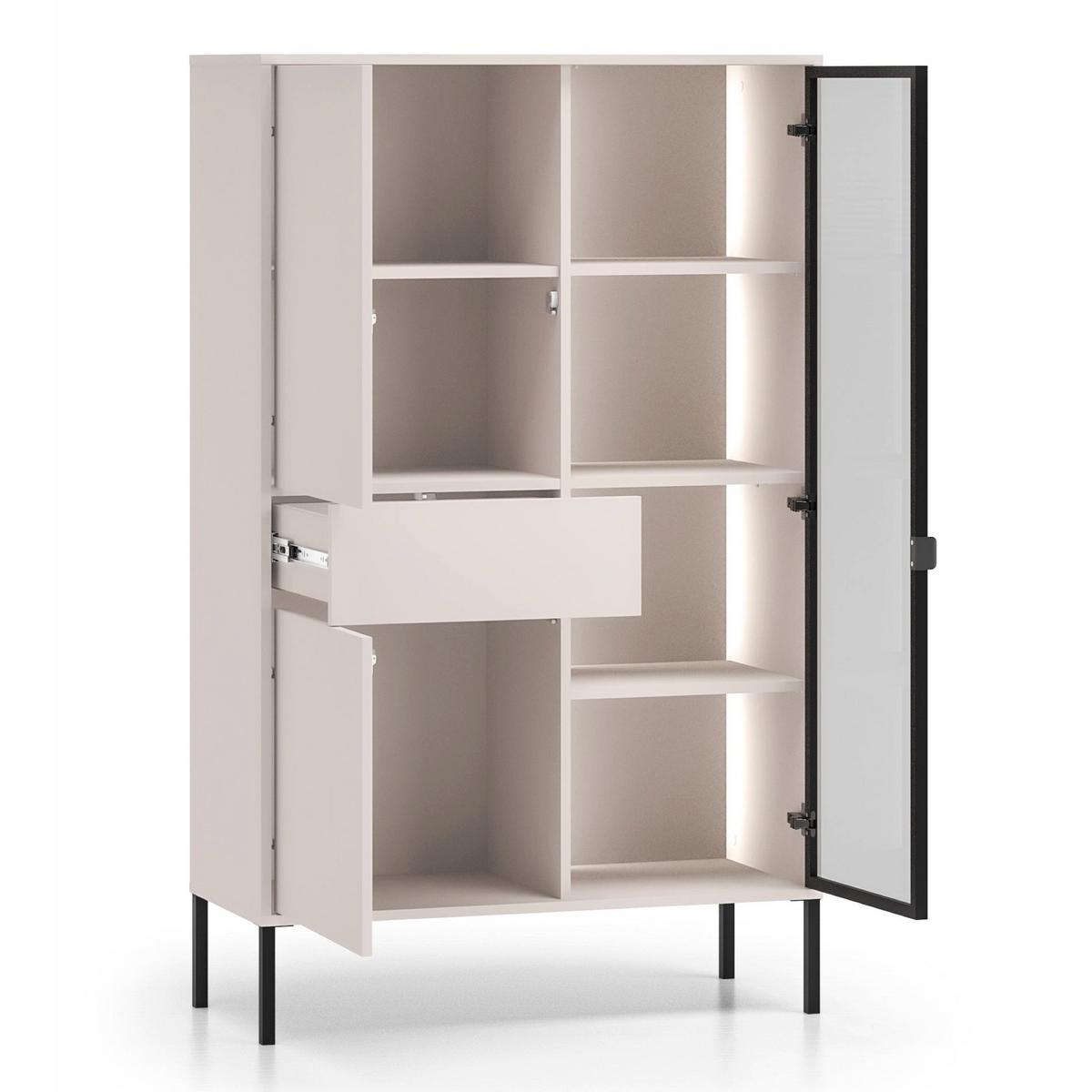 VITRINE Barnee 3-türig Kaschmirgrau, 92 cm - Taupe/Schwarz, Holzwerkstoff/Metall (150/91.6/40cm) - Selsey
