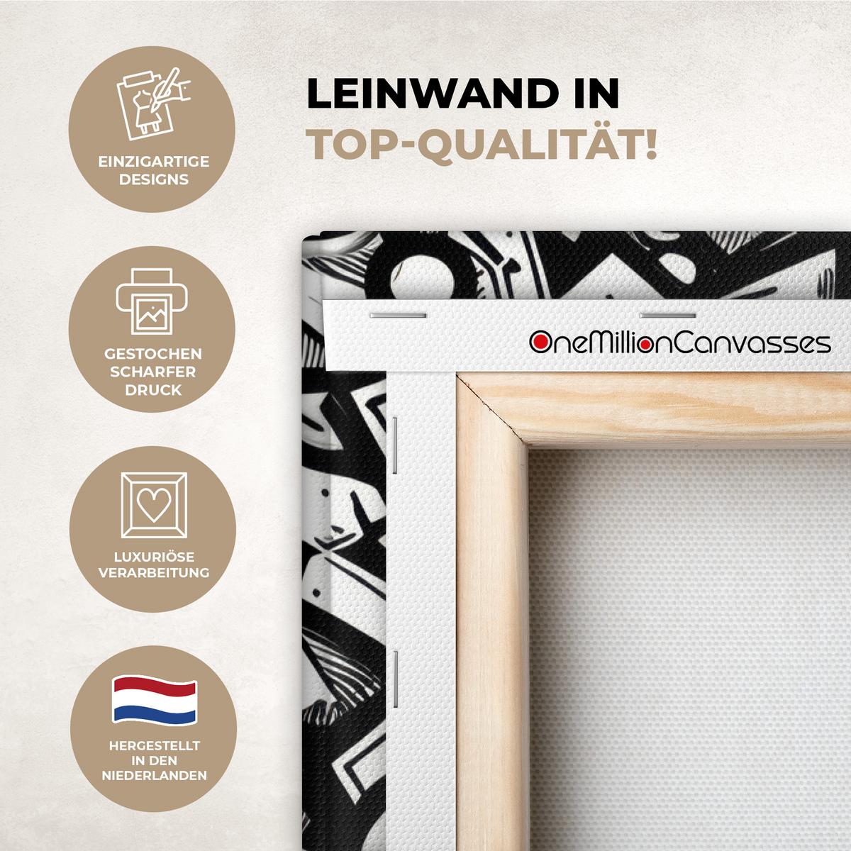 LEINWANDBILD Formen - Buchstaben - Graffiti - Schwarz Wanddeko Schlafzimmer 60x90 cm - Schwarz, Textil (60/90cm) - MuchoWow