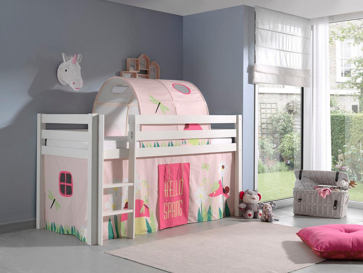 KINDERBETT Karolina 210x114x106 Massivholz Weiß Textilset Spring 2 - Hellrosa/Weiß, Holz (90/200cm) - 58aufmkessel