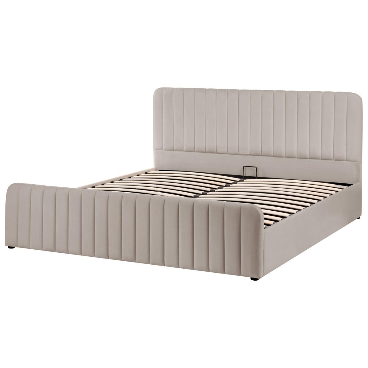 BETT mit Stauraum 180/200 Stoff Taupe Lunan - Taupe, Textil (180/200cm) - Beliani