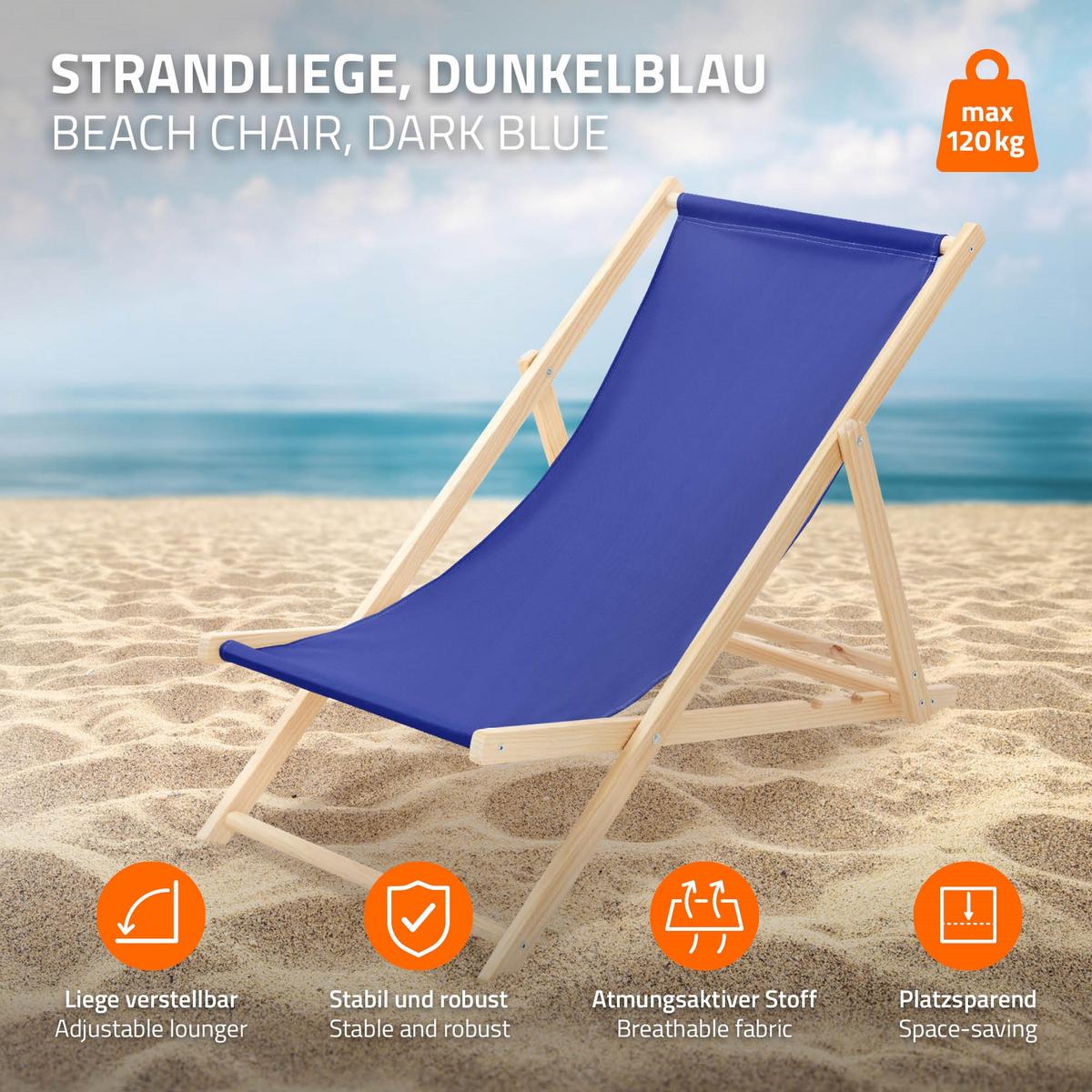 LIEGESTUHL samt Dunkelblau - Blau, Holz (57.5/83/100cm) - ECD-Germany