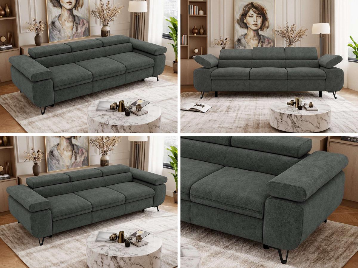 3-SITZER SOFA PETER - Dunkelgrau Stukture - Dunkelgrau/Anthrazit, Textil/Metall (262/76/99cm) - MKS