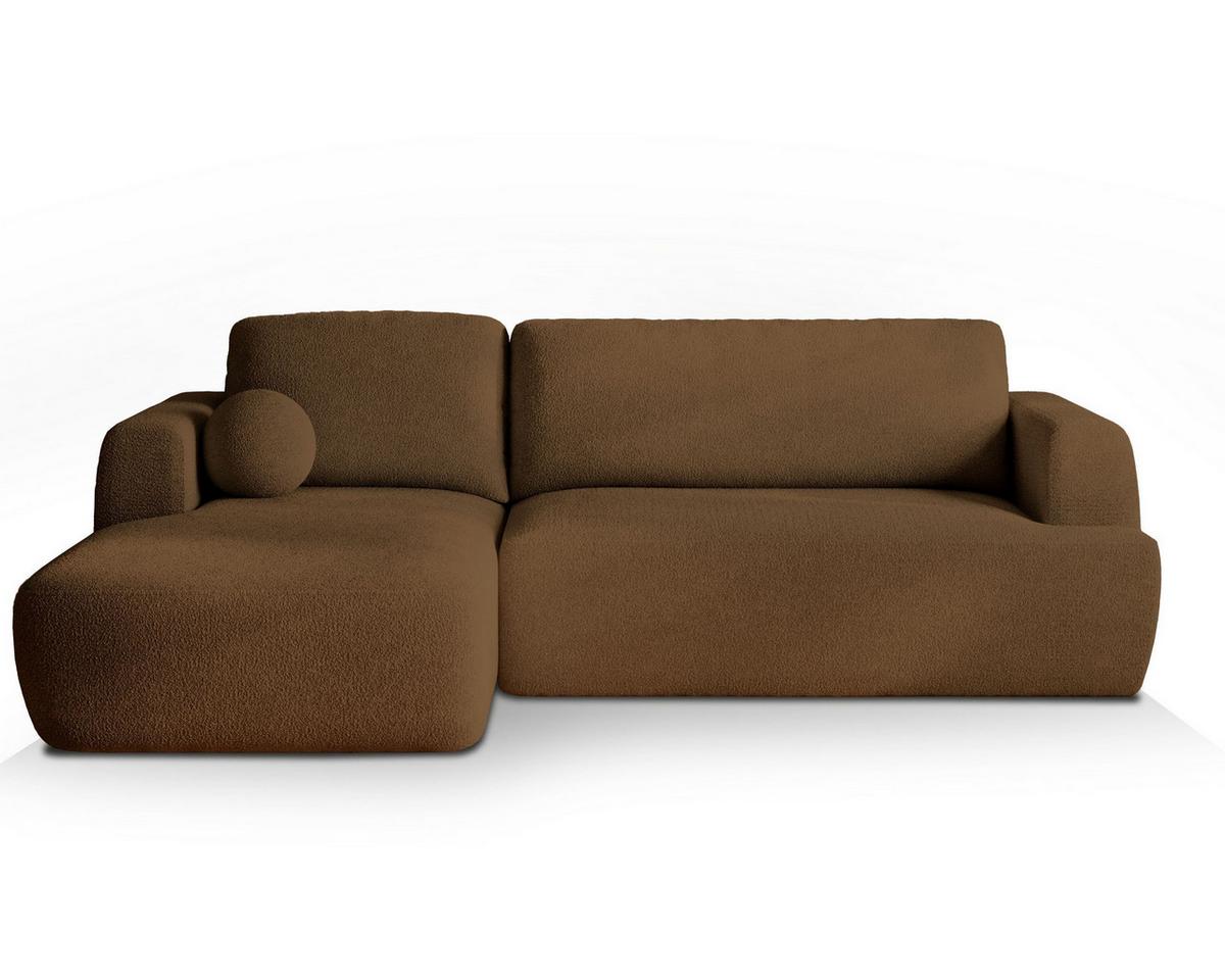 ECKSOFA SENTI N L-S Braun Boucle-Stoff mit Schlaffunktion - Schwarz/Braun, Holz/Kunststoff (246/148cm) - MASSENO