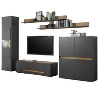 WOHNWAND 5-teilig grau matt, Eiche Wotan 330 cm, Schrankwand mit 15 Fächern - Eiche Wotan/Grau, Glas/Holz (330/197/45cm) - Furn.Design