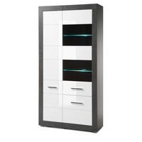 VITRINE weiß Hochglanz, grau Stone 100 cm, Vitrinenschrank mit 10 Fächern - Chromfarben/Weiß Hochglanz, Glas/Holzwerkstoff (100/198/35cm) - Furn.Design