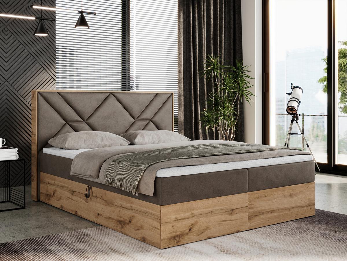 BOXBETT GUNAR - 140/200 Braun Velvet - H4 - Braun, Holz/Textil (140/200cm) - MKS