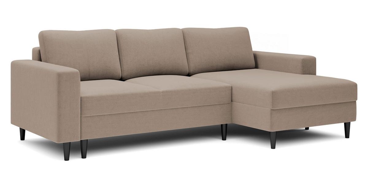 ECKSOFA Nalika Dunkelbeige Velours - Schwarz/Mokka, Holz/Textil (230/143cm) - Selsey