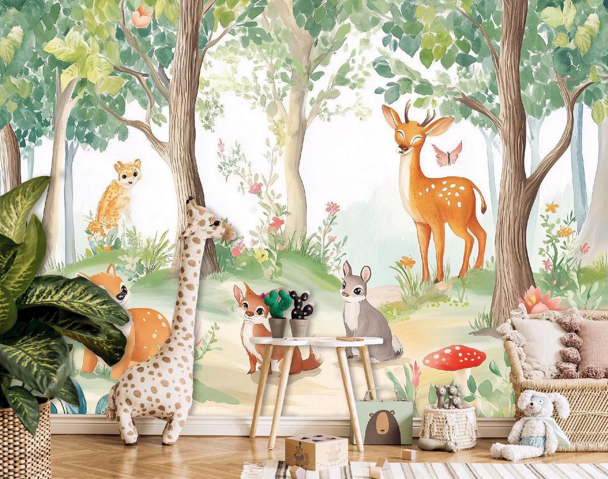 TAPETE Kinderzimmer Wald Tiere Vlies Fototapete 150x105 - Grün, Papier (150/105cm) - Wallarena