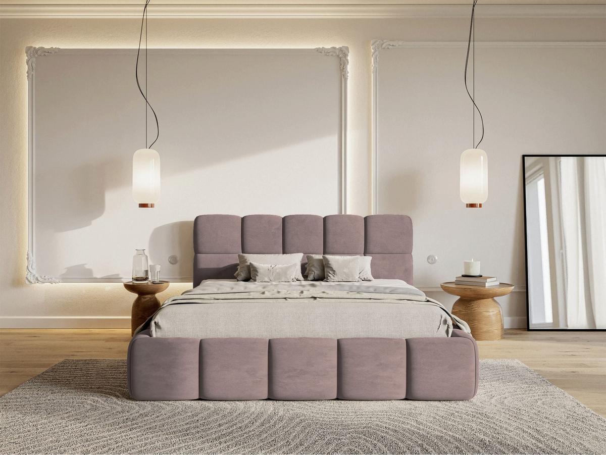 POLSTERBETT Cloudy Hellrosa Samt, Bettkasten & Lattenrost, 120x200 cm - Hellrosa/Schwarz, Kunststoff/Textil (120/200cm) - Selsey