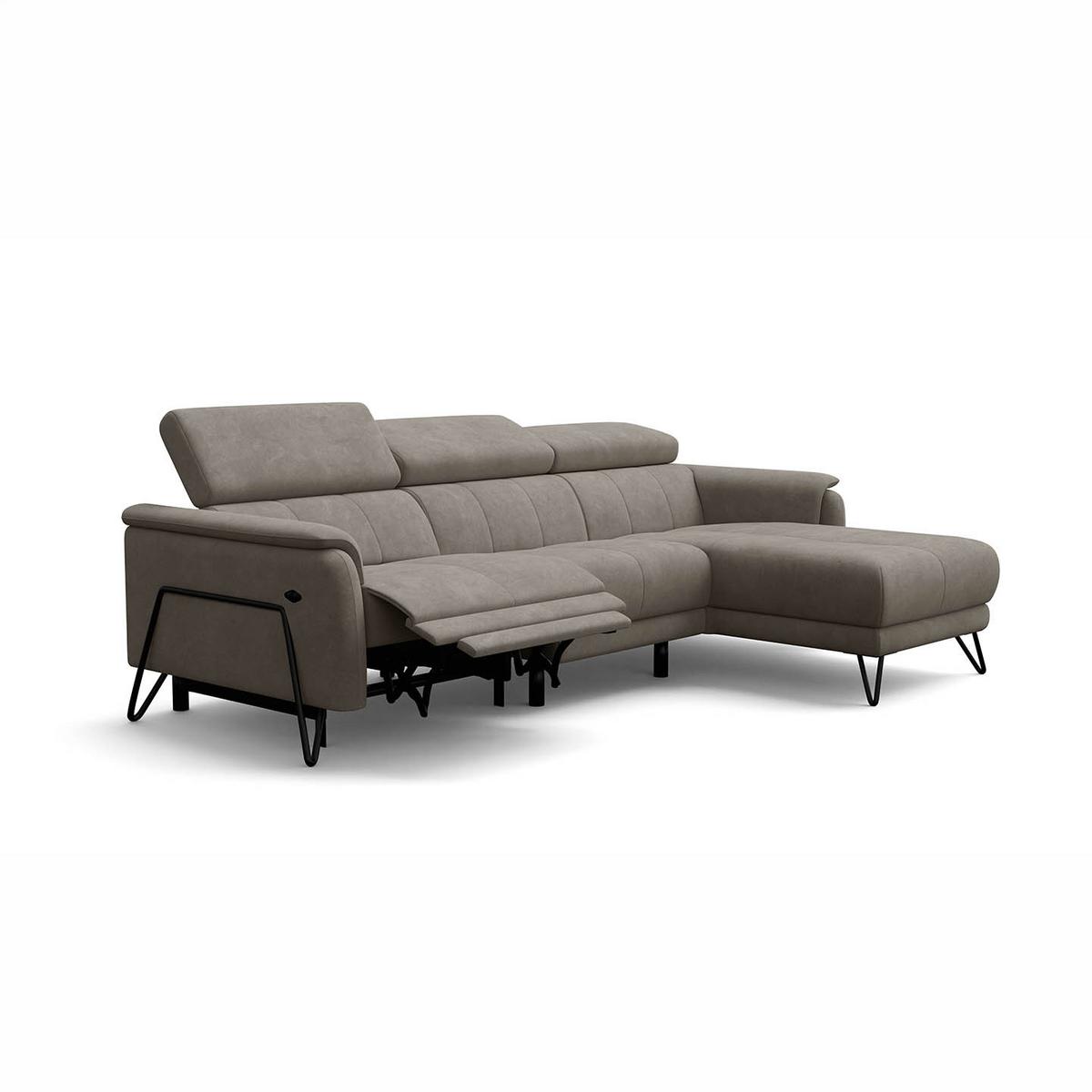 ECKSOFA RODEN 4-Sitzer mit Relax, beige, Veloursstoff - Beige, Holz/Textil (268/92cm) - Wozimo