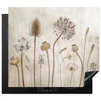 HERDABDECKPLATTE Blumen - Aquarell - Stilleben - Braun - Vintage Abdeckung Ceranfeld 57.6x51.6 cm - Sandfarben, Kunststoff (57.6/51.6/0.2cm) - MuchoWow