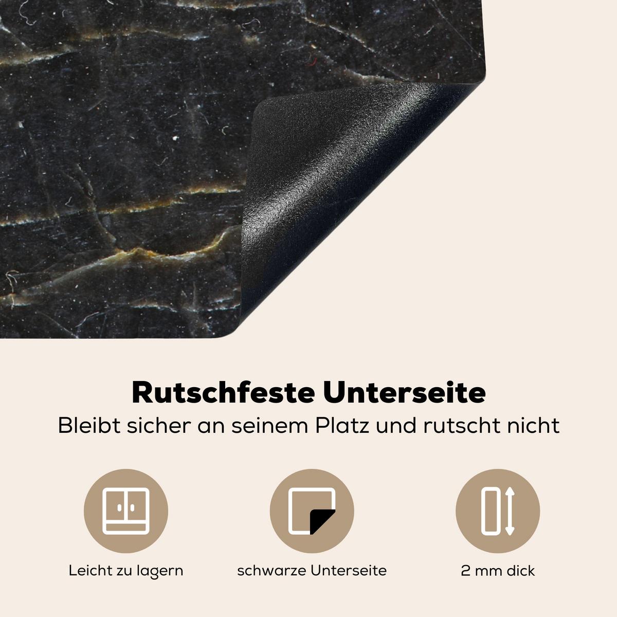 HERDABDECKPLATTE Marmor - Schwarz - Gold - Grau - Marmorstruktur Herdabdeckung Induktionsfeld 75x52 cm - Goldfarben, Kunststoff (75/52/0.2cm) - MuchoWow