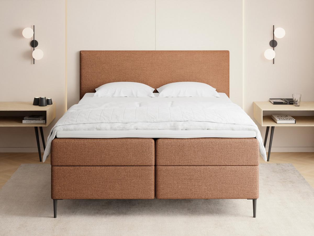 BOXBETT Alba Rise mit Bettkasten, Orange Chenille 180x200 cm – inkl. H4 Taschenfederkern Matratze & Foam Topper - Schwarz/Orange, Holz/Textil (180/200cm) - WFL GROUP