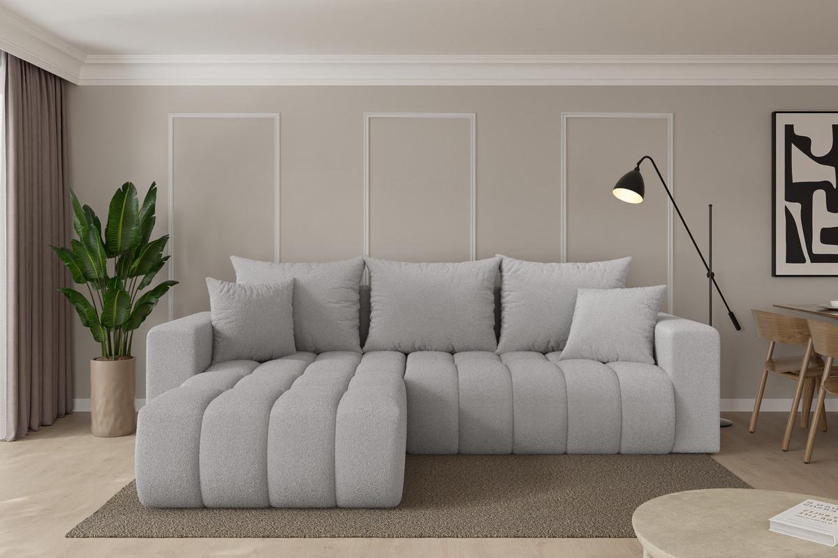 ECKSOFA mit Schlaffunktion Ottomane Links MILA-L-v1 277x195x86 Hellgrau Bouclé - Silberfarben/Hellgrau, Holzwerkstoff/Kunststoff (277/194cm) - ALTDECOR