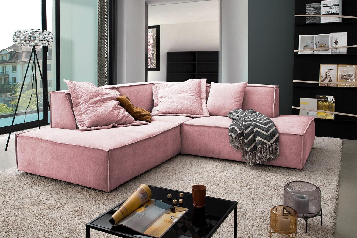 ECKSOFA SAMU Pink Webstoff - Schwarz/Rosa, Textil (226/224cm) - KAWOLA