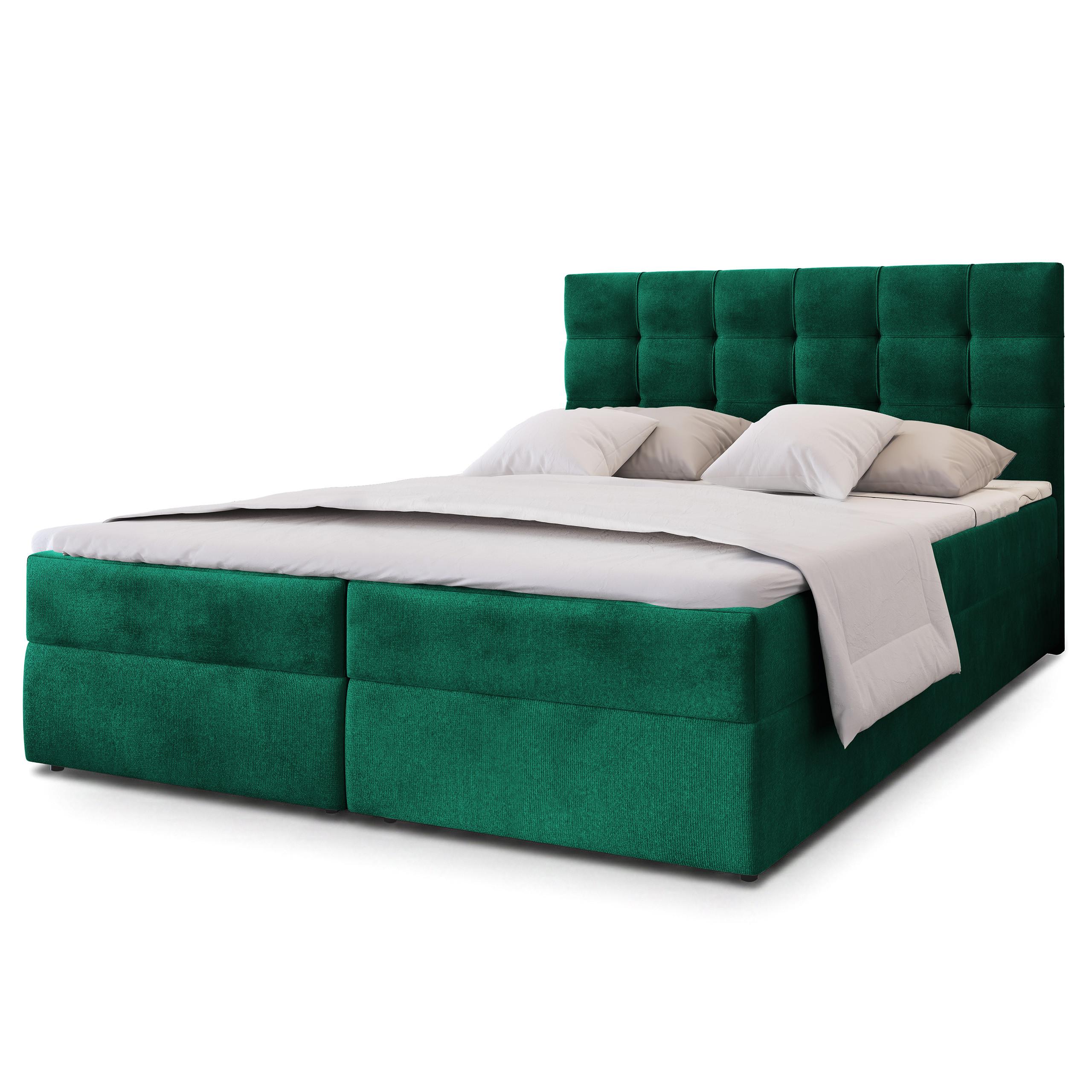 BOXBETT GLOS K 160x200 cm mit Matratze und Topper, H2+H3 - Grün - Grün, Holz (160/200cm) - MASSENO