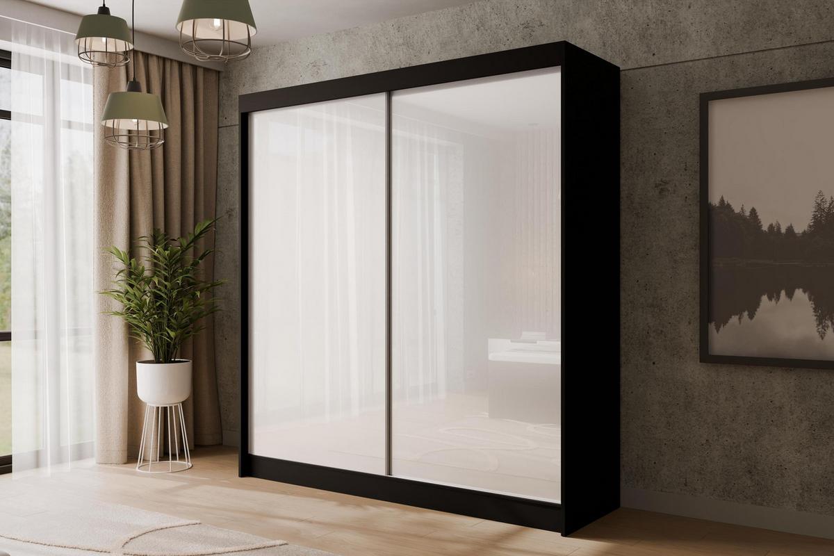 KLEIDERSCHRANK PEKA - 200 cm - Schwarz|Weiß - Schwarz/Weiß, Holzwerkstoff (200/215/61cm) - ALTDECOR