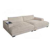 BIG SOFA XL MIT TABLETT MADELINE Cremeweiß Cord - Creme/Schwarz, Kunststoff/Textil (290/85/190cm) - KAWOLA