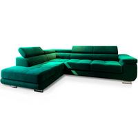 ECKSOFA SELVA L-S Grün Velours-Stoff mit Schlaffunktion - Silberfarben/Grün, Holz/Holzwerkstoff (275/202cm) - MASSENO