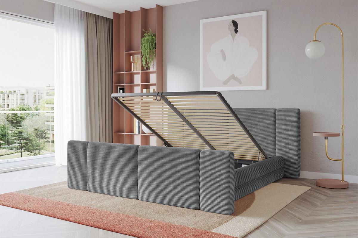 POLSTERBETT mit Bettkasten, Fußteil und Lattenrost, Bett mit Matratze H3/H4 - TEVO-Z 140x200 Dunkelgrau - Graphitfarben, Holzwerkstoff/Textil (140/200cm) - ALTDECOR