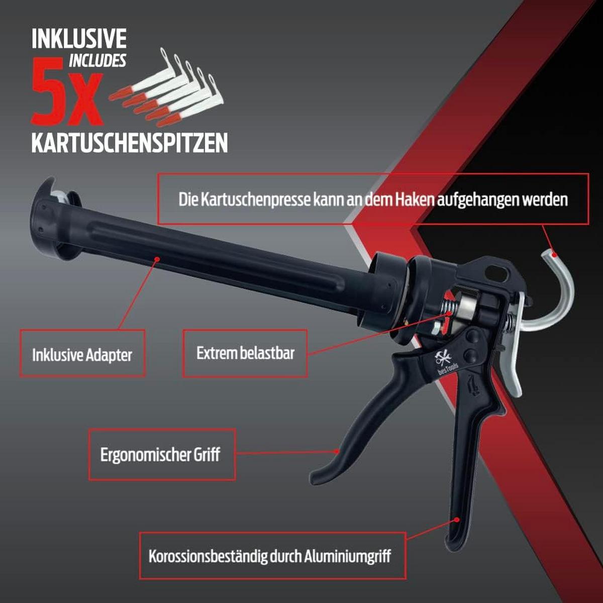 KARTUSCHENPRESSE für 150x310 ml Kartuschen - Schwarz, Kunststoff/Metall - bestTools