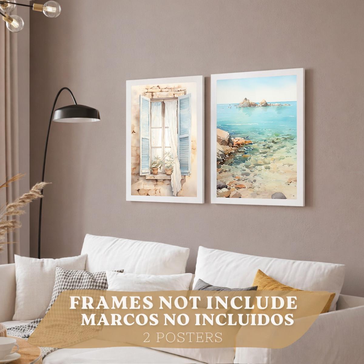 POSTER 3er Bilder-Set Wandbilder Meer Relax modern ohne Rahmen – Wohnzimmer Deko, Schlafzimmer, Küche, Badezimmer Rahmenlos A3 - Klar, Papier (29.7/1/42cm) - Nacnic