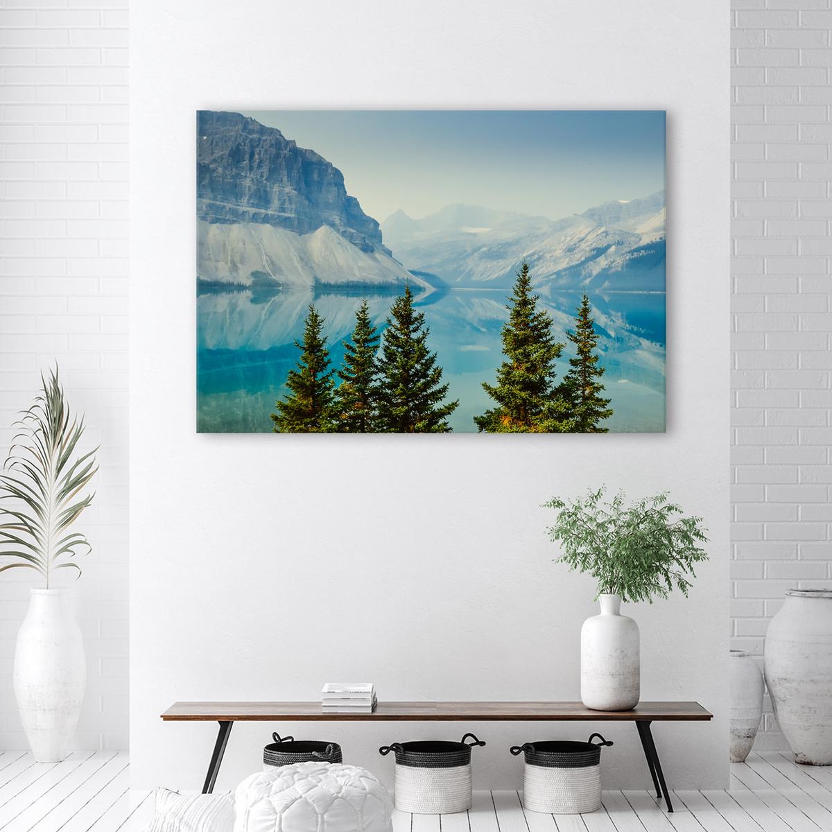 WANDBILD berge see natur - Blau, Textil (60/40cm) - Feeby