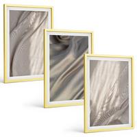 BILDER SET 3er Set - 40x60 cm Goldrahmen - Nahaufnahme von natürlichen Boho-Stoffen - Goldfarben, Kunststoff (40/60cm) - TULUP