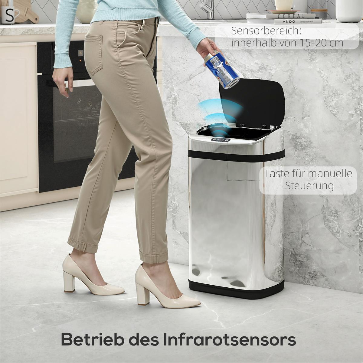 EDELSTAHL Automatik Sensor Mülleimer Abfalleimer Sensor viereckig 30L - Multicolor, Kunststoff (25/58/33cm) - HOMCOM
