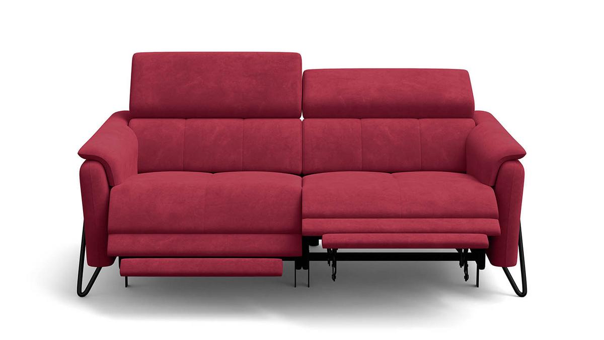 RELAXSOFA RODEN 3-Sitzer mit 2 Relax, rostrot, Veloursstoff - Rot, Holz/Textil (194/82/103cm) - Wozimo