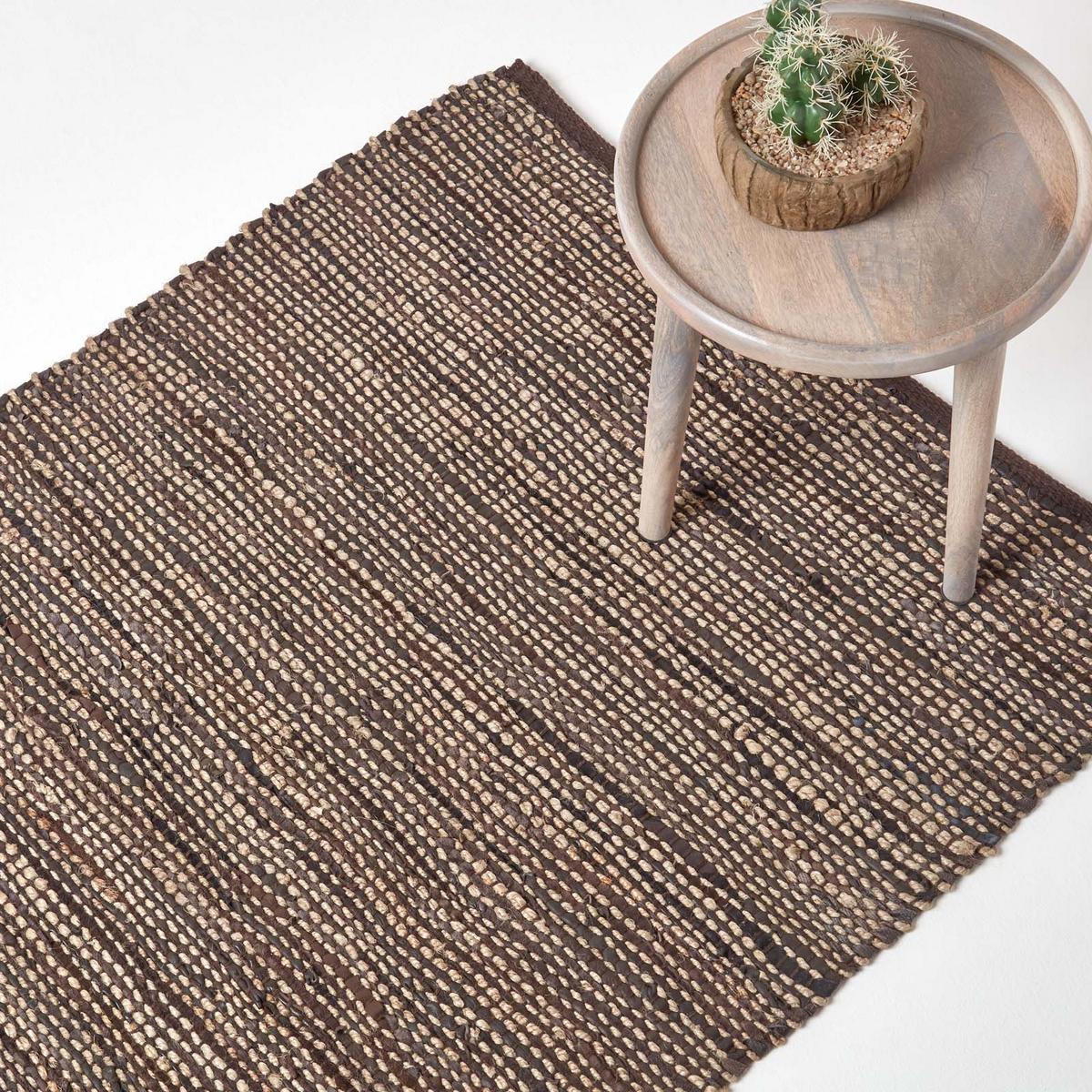 HANDWEBTEPPICH Madras, Leder & Hanf 90/150 cm - Braun, Leder (90/150cm) - Homescapes