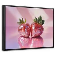 LEINWAND Bilder mit Rahmen - Disco - Obst - Glitzer - Erdbeere - 40x30 - Pink, Textil (40/30cm) - MuchoWow