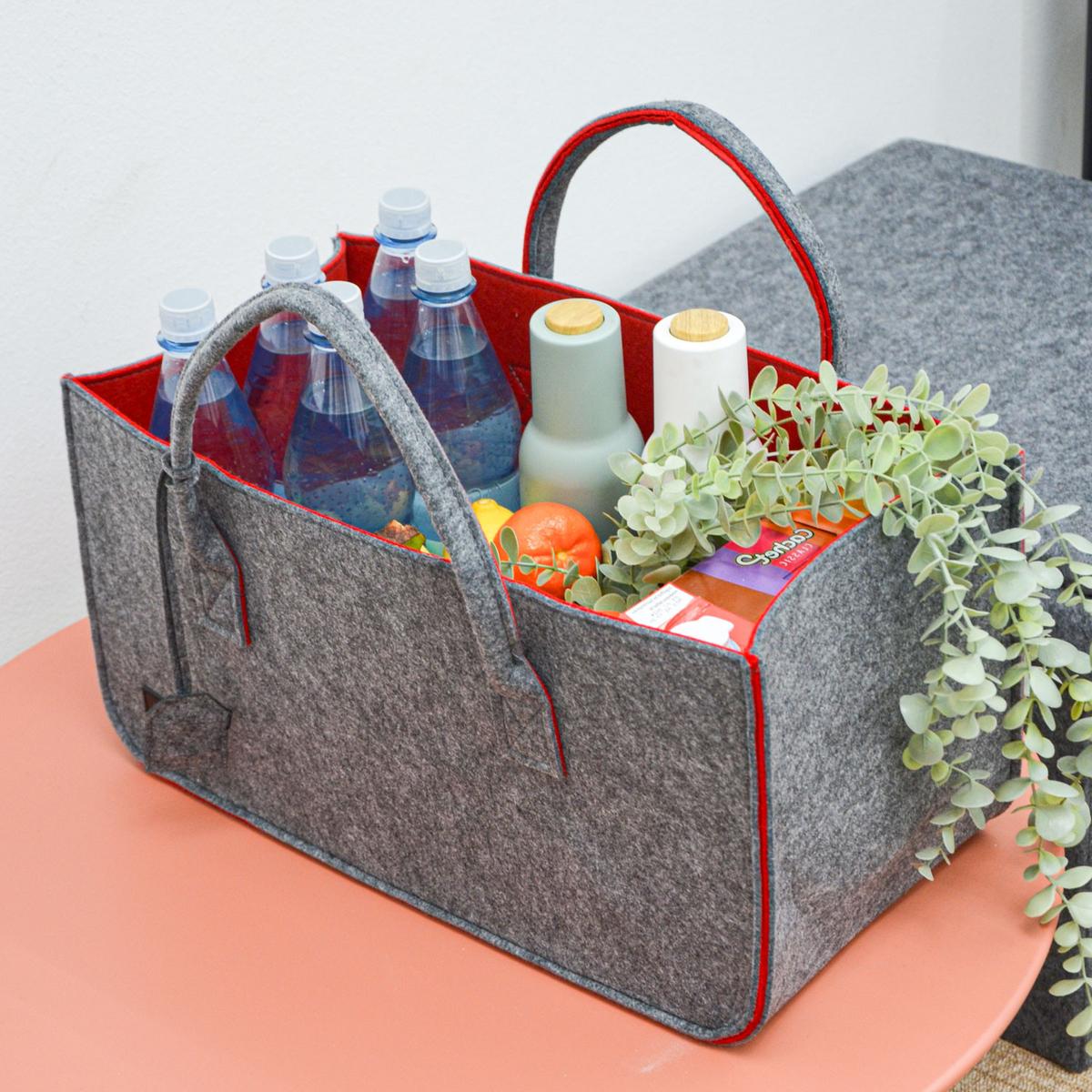 FILZTASCHE, 50x25x25 cm, Grau - Rot, Kunststoff (50/25/25cm) - Dunedesign
