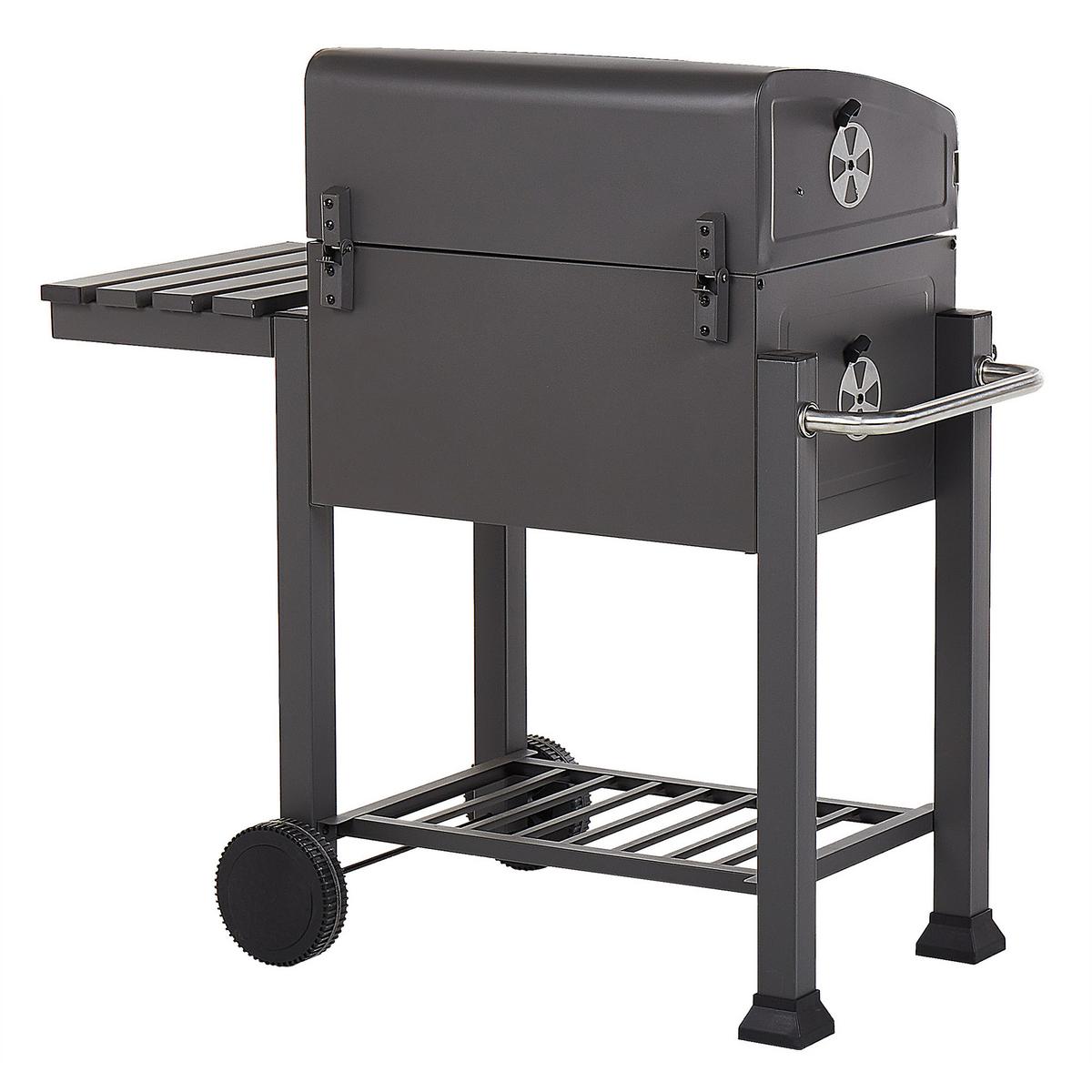 HOLZKOHLEGRILL mit Deckel Stahl Grau rechteckig rollbar Pavlof - Grau, Metall (79/107/49cm) - Beliani