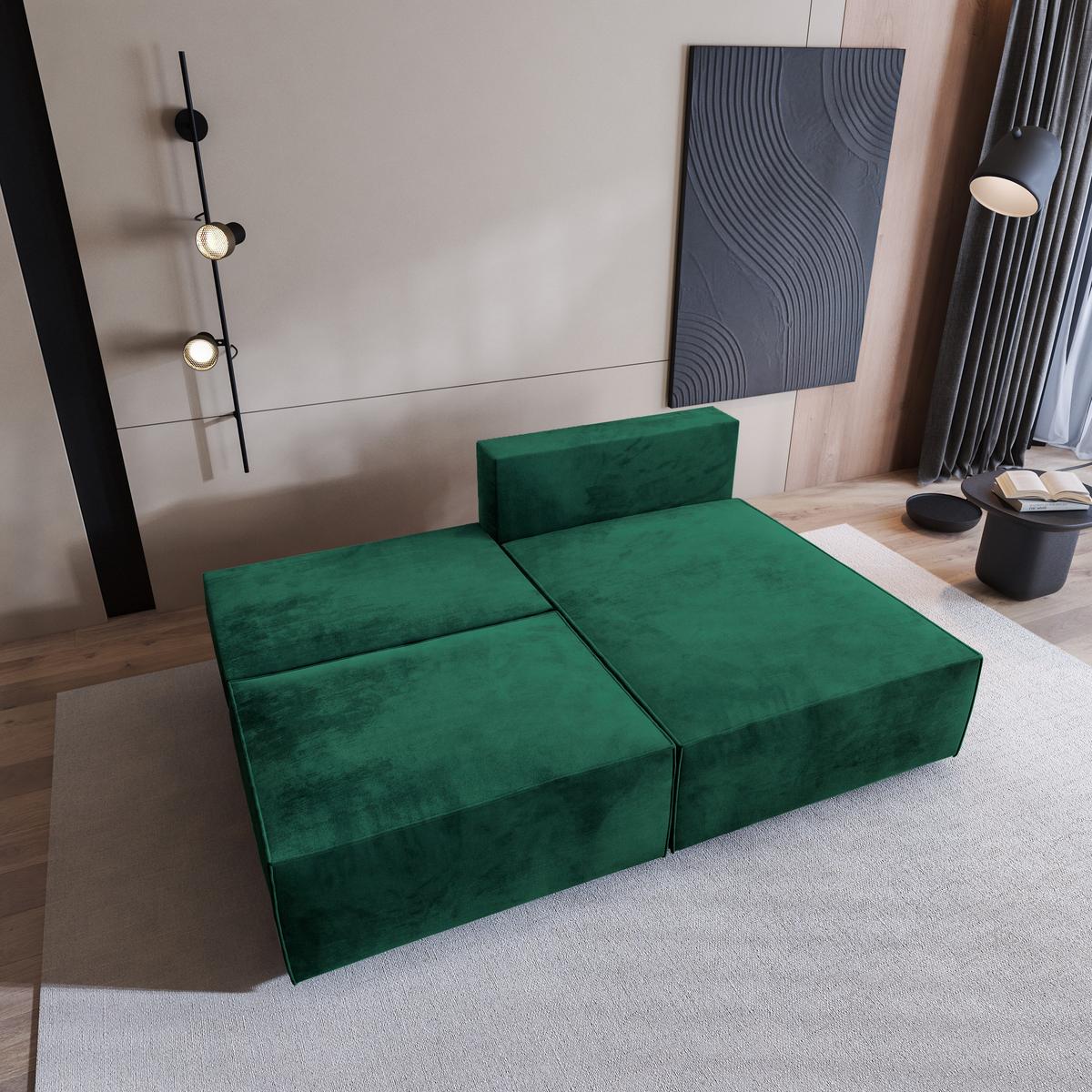 ECKSOFA FIORO M Grün Velours-Stoff mit Schlaffunktion - Grau/Grün, Holz/Kunststoff (204/148cm) - MASSENO