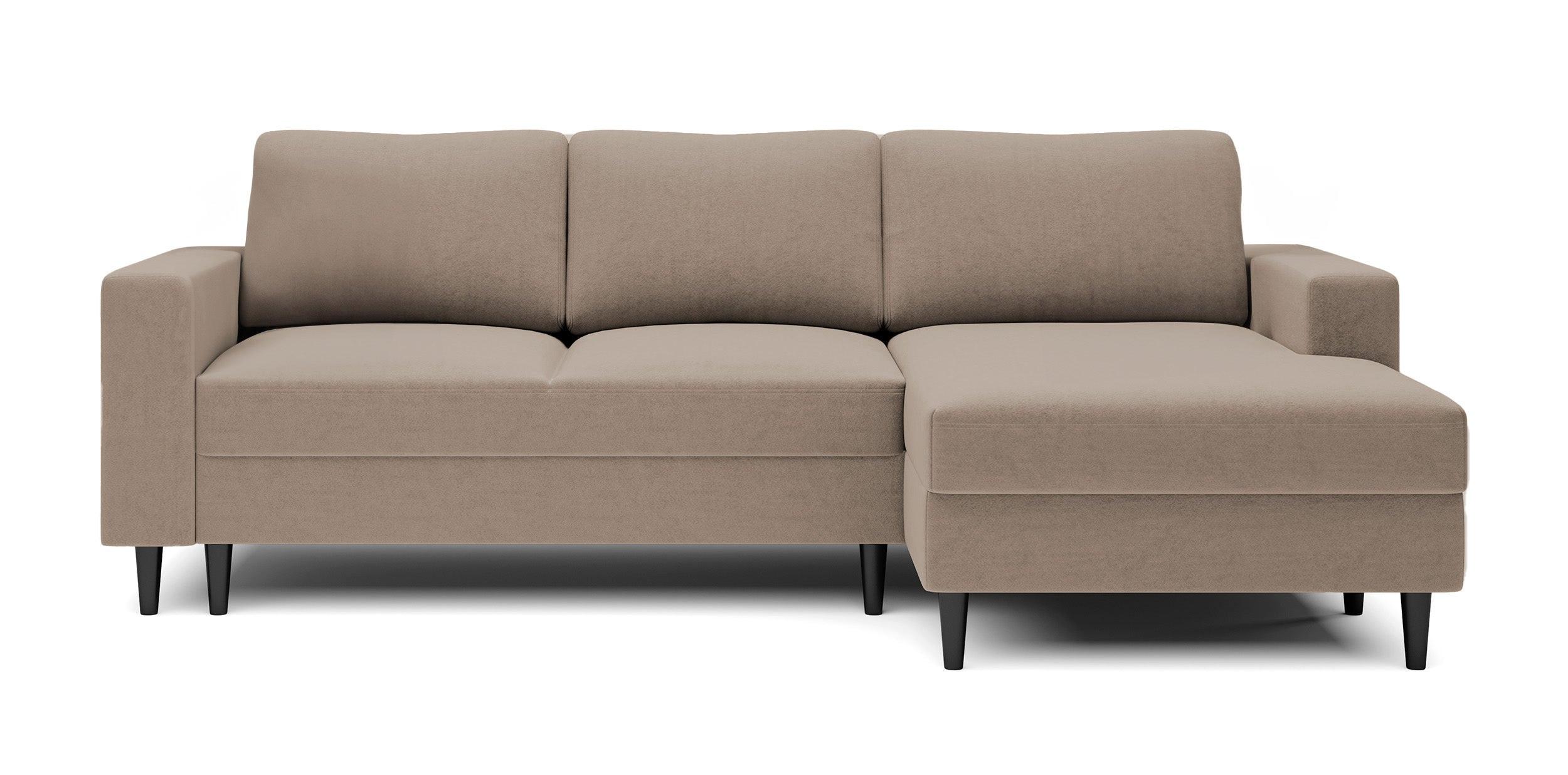 ECKSOFA Nalika Dunkelbeige Velours - Schwarz/Mokka, Holz/Textil (230/143cm) - Selsey