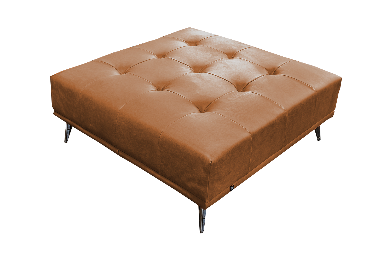 HOCKER WIOLO Braun Leder - Silberfarben/Braun, Leder/Metall (110/42/110cm) - KAWOLA