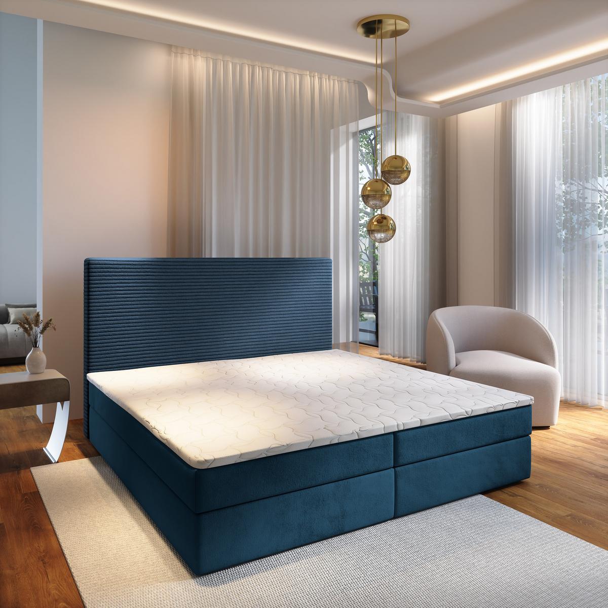BOXBETT GIARRO 140x200 cm mit Matratze und Topper - Blau - Blau, Holz (140/200cm) - MASSENO